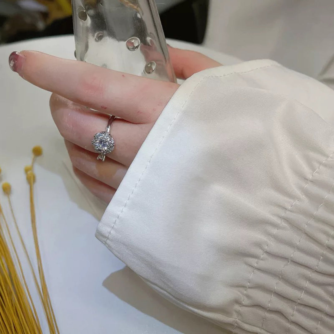 Verstellbarer Silber-Kristall-Drehring