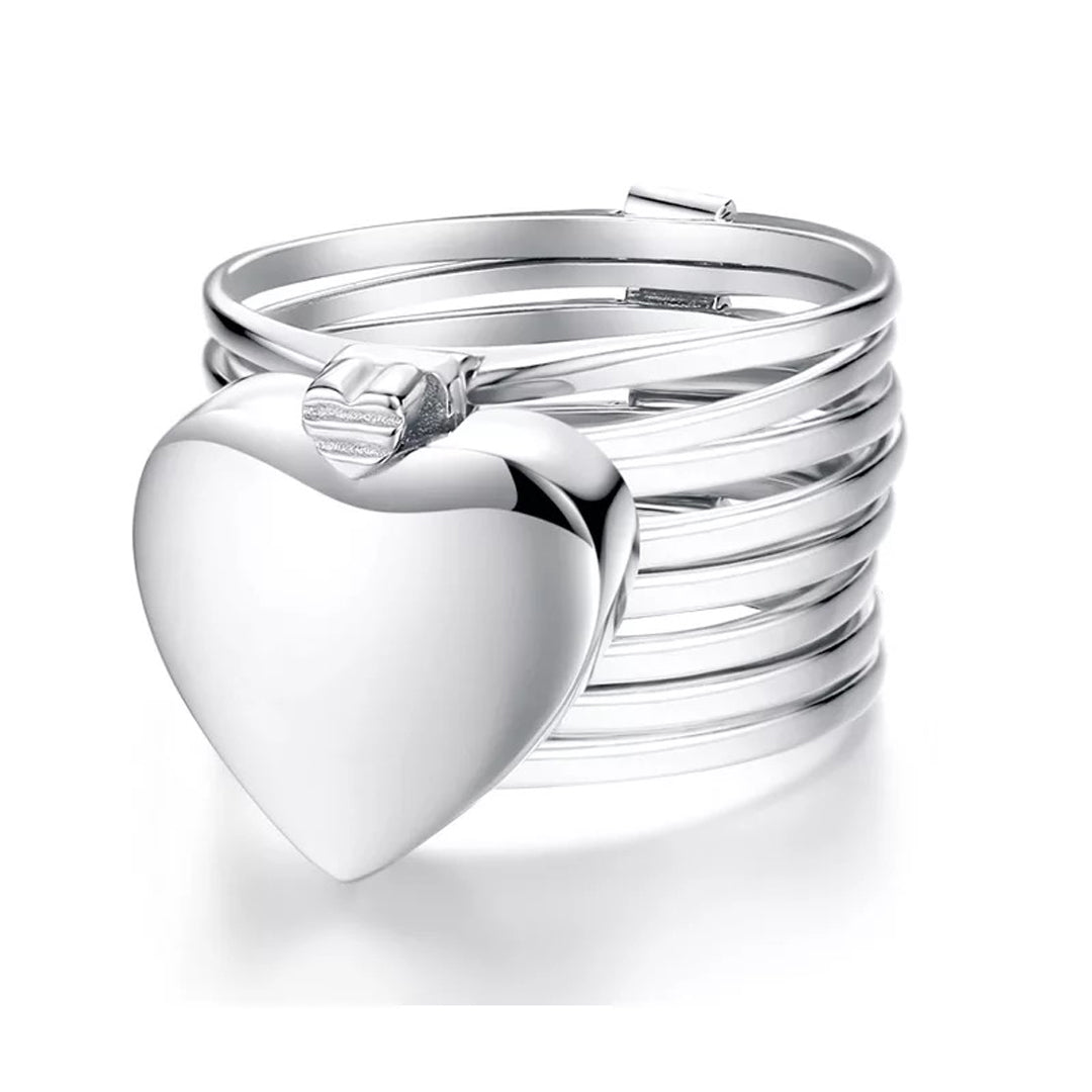 Silver 2 i 1 Fällbar Hjärtring Armband