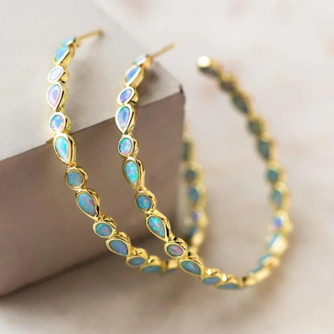 Vintage Blaue Opal Goldohrringe
