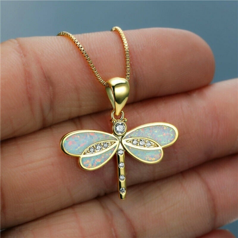 Drakfluga Halsband i Guld med Opal