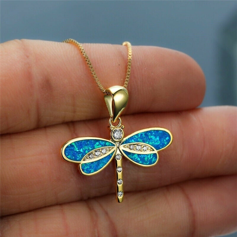 Drakfluga Halsband i Guld med Opal