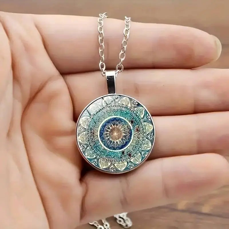 Vintage Rundad Blå Mandala Halsband