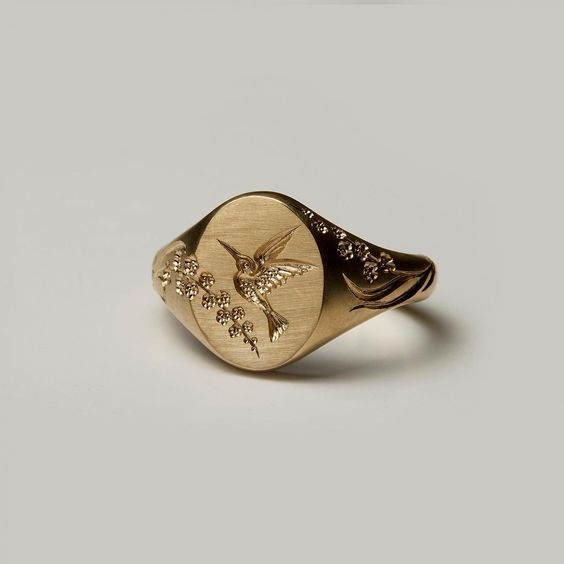 Vintage Guld Kolibri Sigill Ring