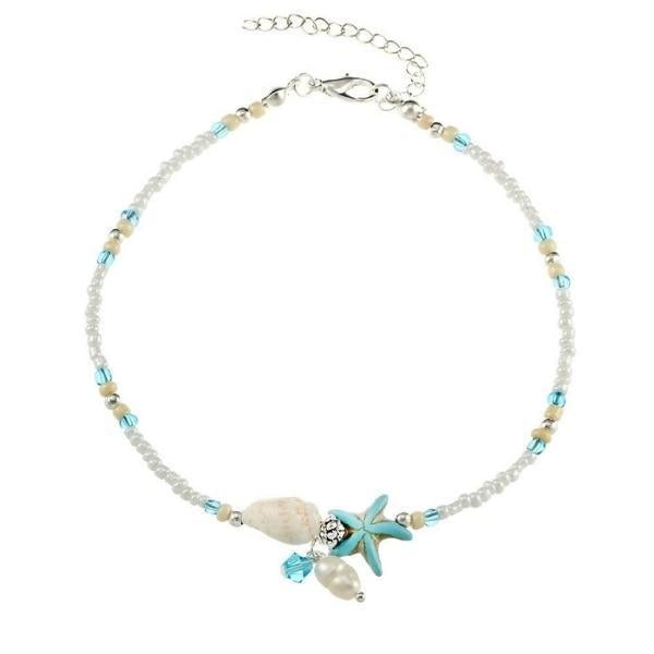 Stjärna och Snäcka Anklet Armband med Naturliga Stenar
