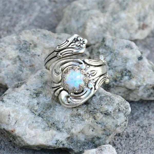 Vit Opal Sked Justerbar Ring
