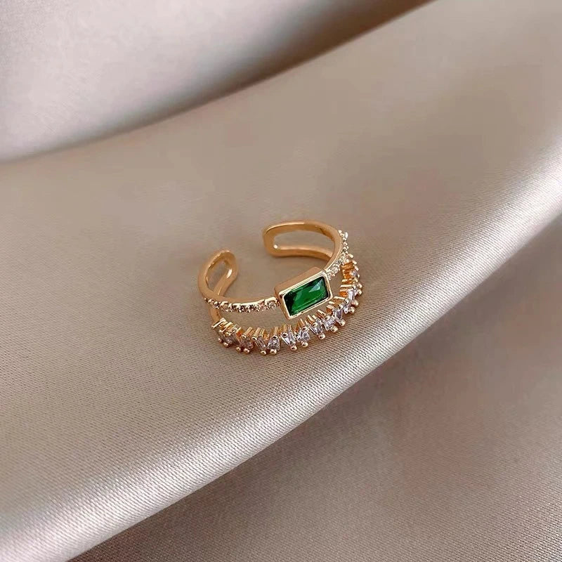 Justerbar Smaragd Ring med Zirkonia i Guld