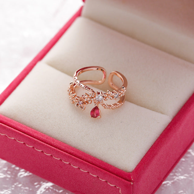 Justerbar Zirkonia Ring med Rubin i Guld