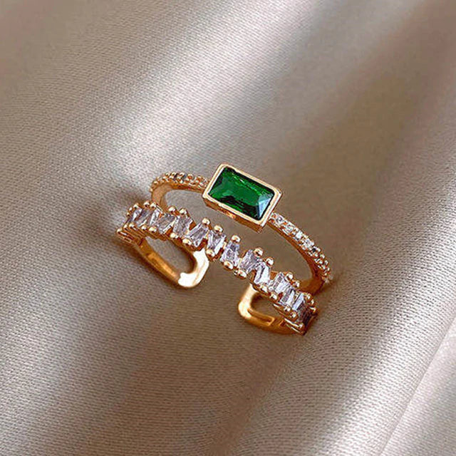 Justerbar Smaragd Ring med Zirkonia i Guld