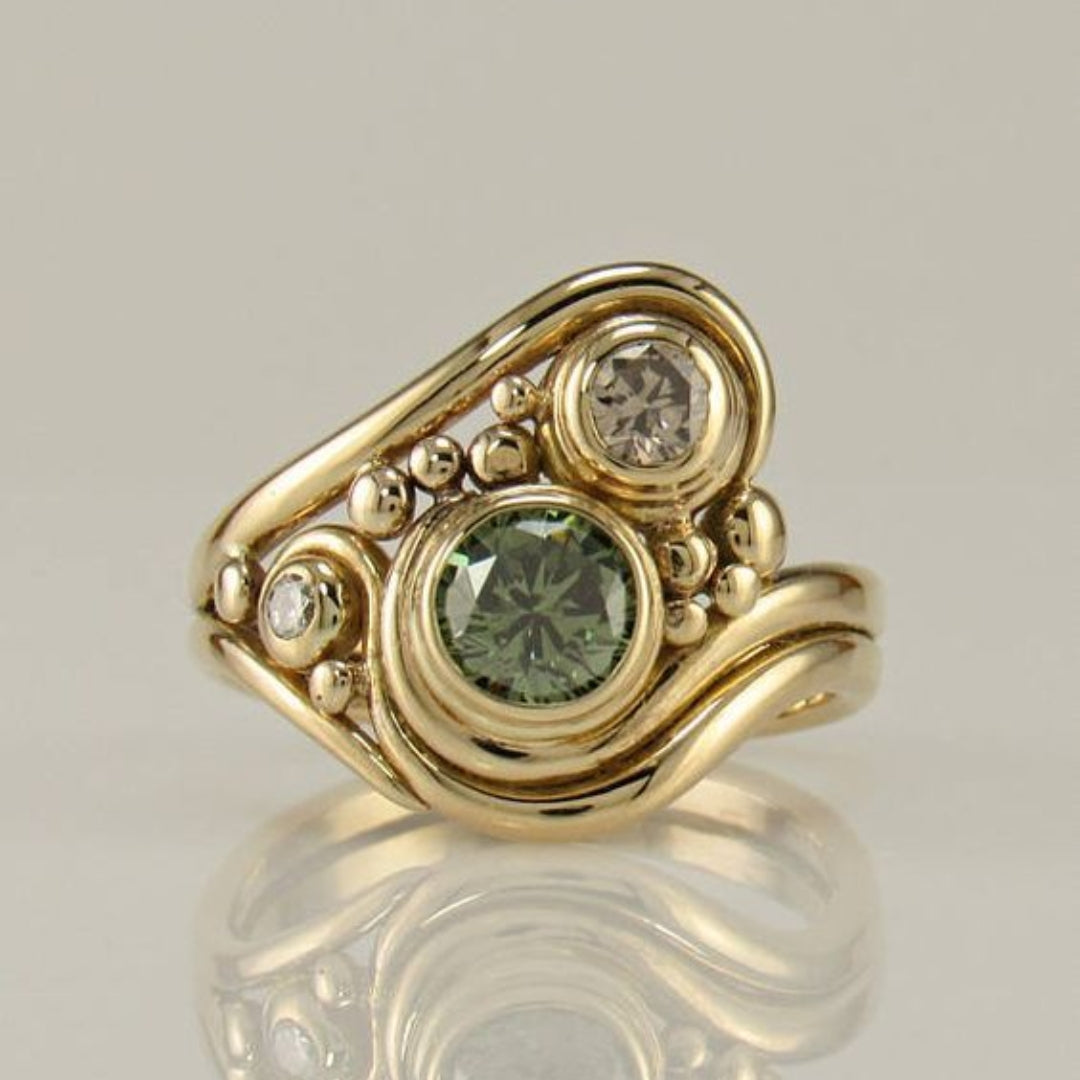 Vintage Guldgrön Zirkonia Ring