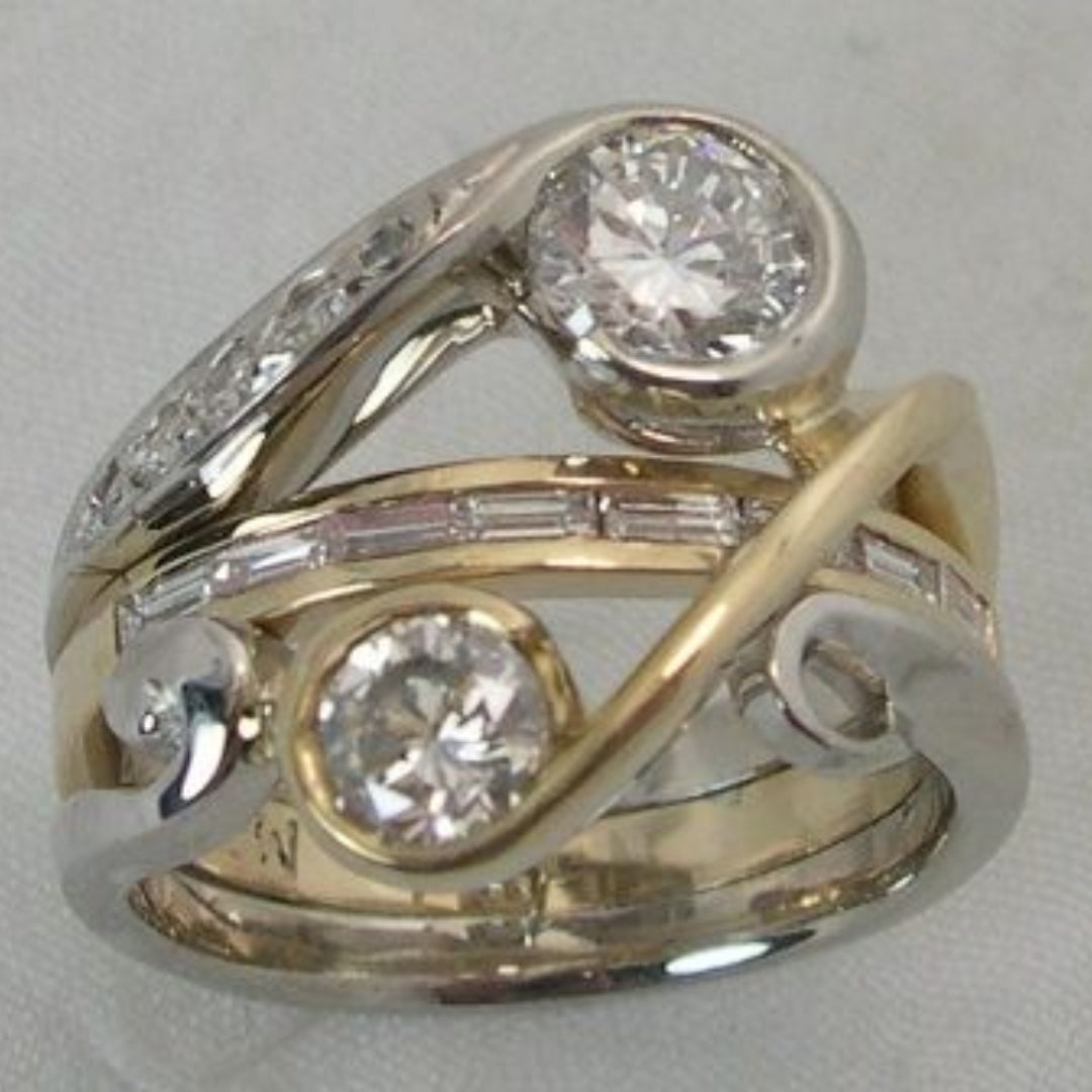 Vintage Inlagd Zirkonia Guld & Silver Ring