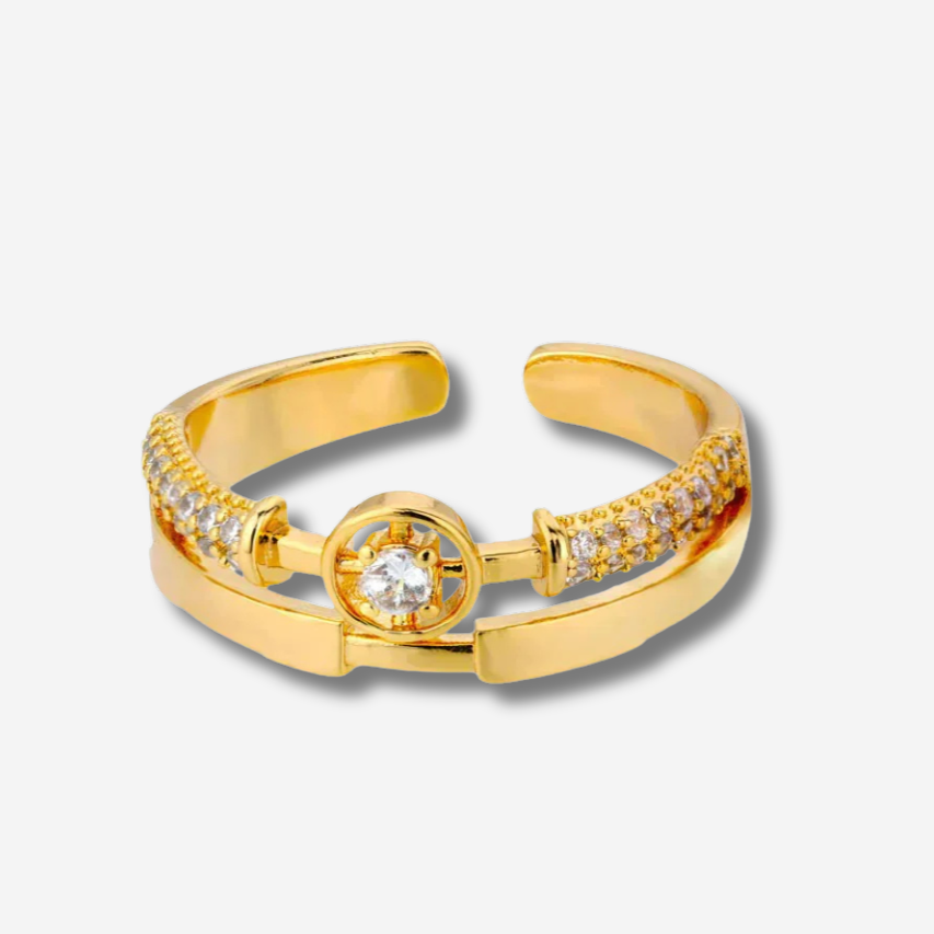 Verstellbarer Sternring aus Gold Zirkon