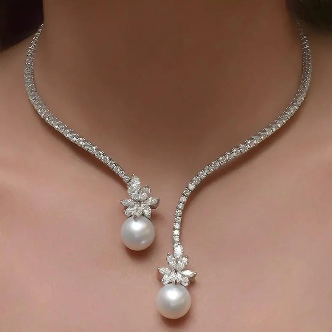 Elegant glänsande halsband med pärlor av sterling silver