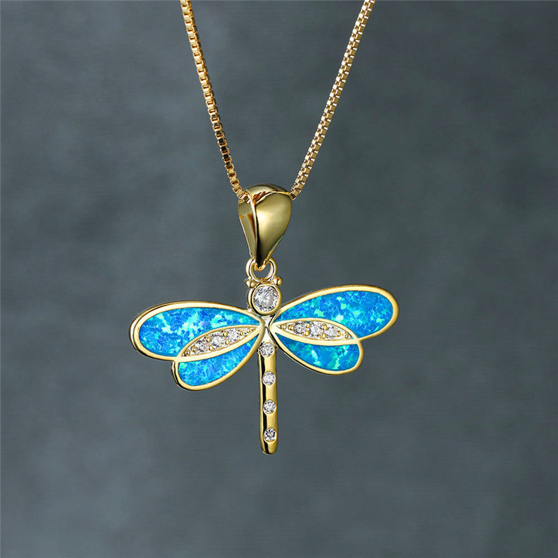 Drakfluga Halsband i Guld med Opal