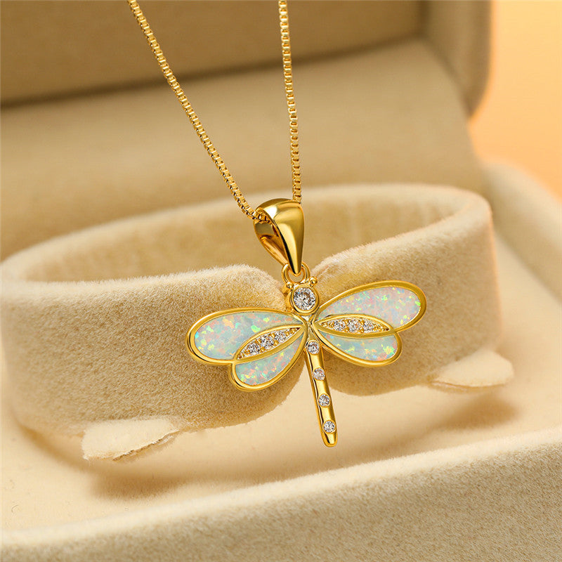 Drakfluga Halsband i Guld med Opal