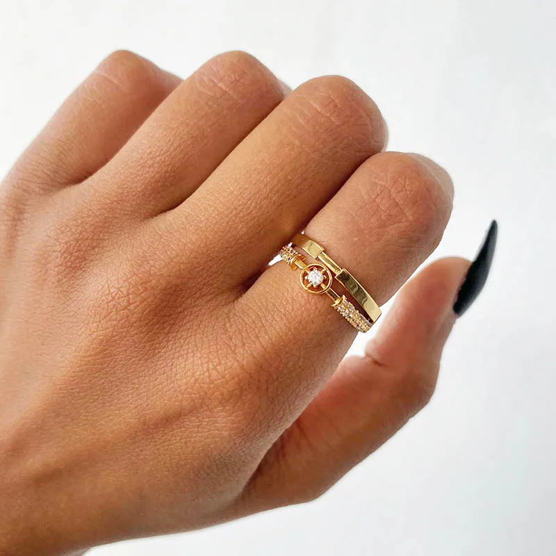 Justerbar Stjärnring i Guld Zirkon