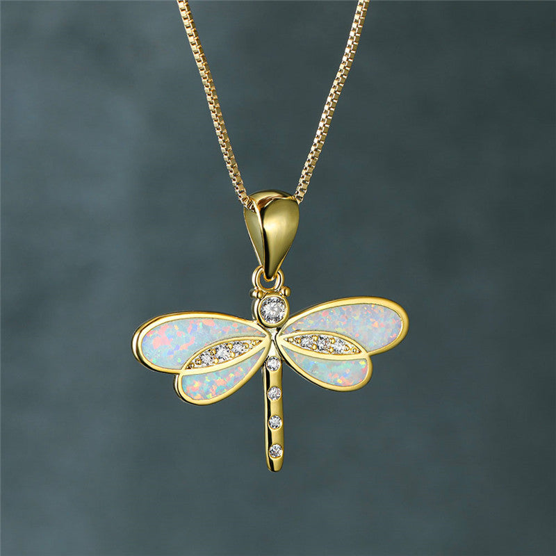 Drakfluga Halsband i Guld med Opal