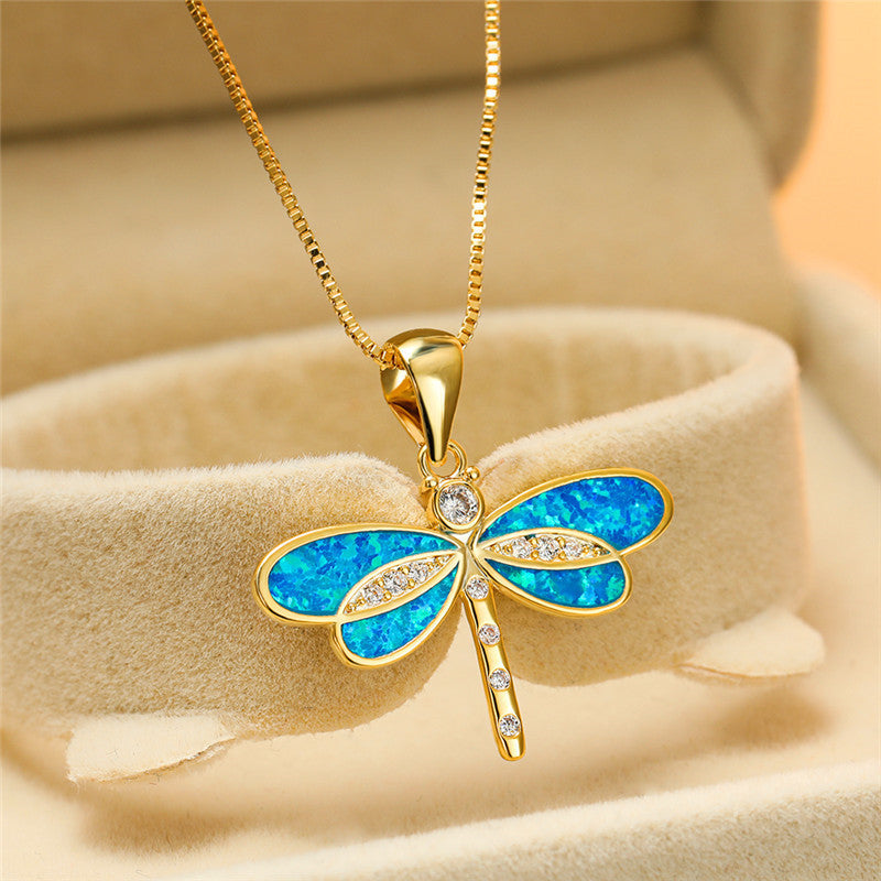 Drakfluga Halsband i Guld med Opal