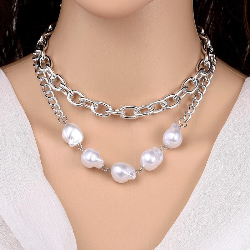 Vintage Kedjad Silverpärl Halsband