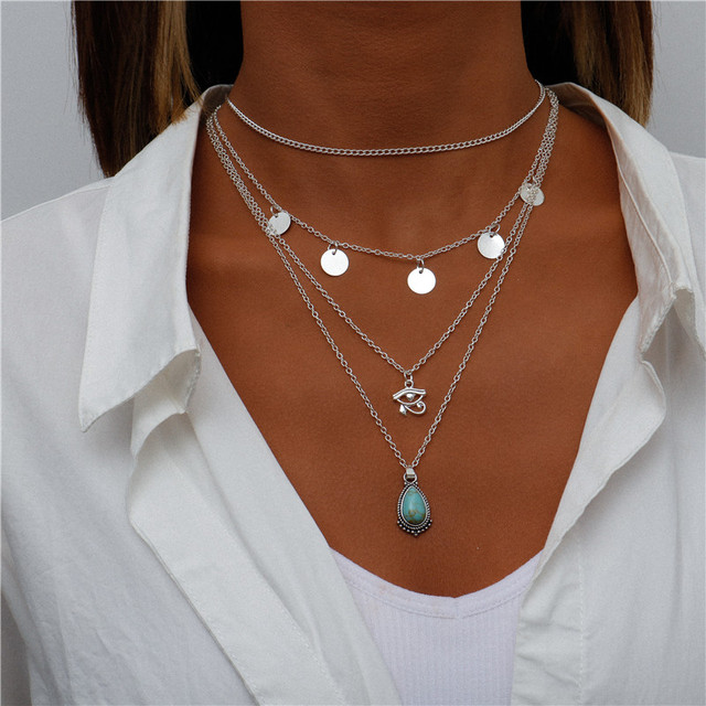 Blå Sten Silverhalsband