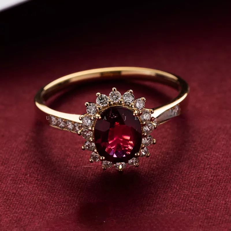 Vintage Röd Kristall Guld Ring