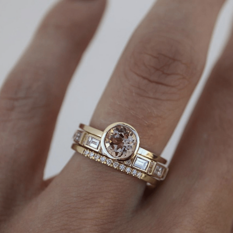 Inlagd Kristall Guld Ring Set