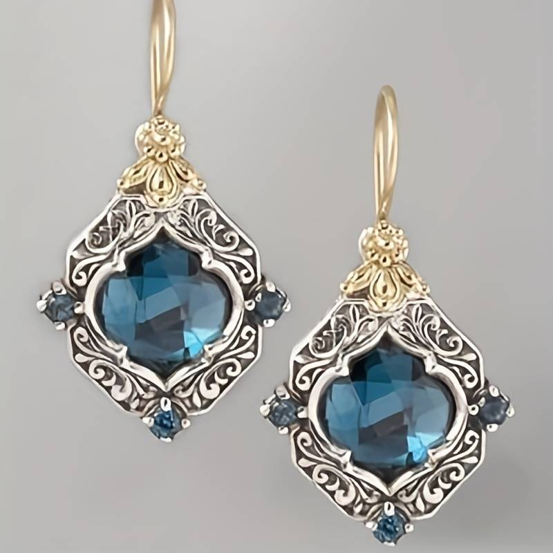 Vintage Blå Kristall Guld & Silver Örhängen