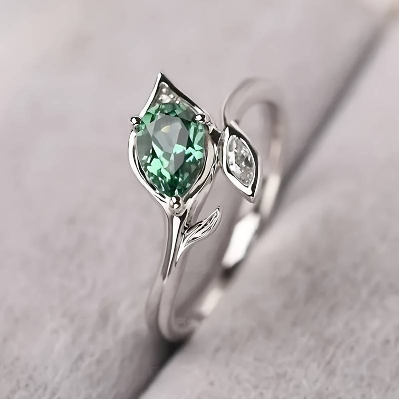 Vintage Grön Kristall Löv Ring