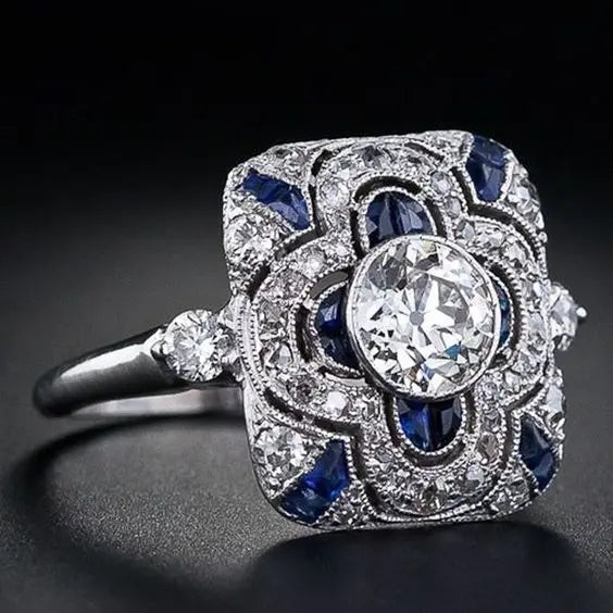 Vintage silverring med blå zirkonia
