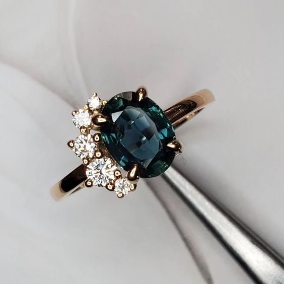 Vintage Blå Kristall & Zirkonia Ring
