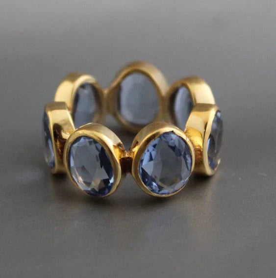 Vintage Blå Glas Guld Ring