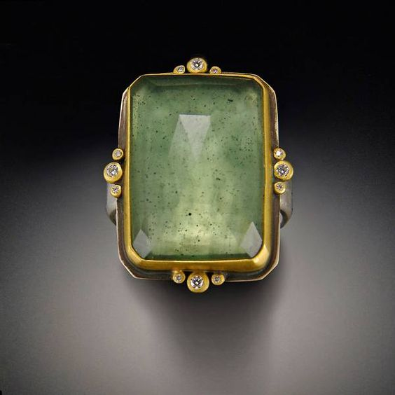 Vintage Grön Glas Guld Ring