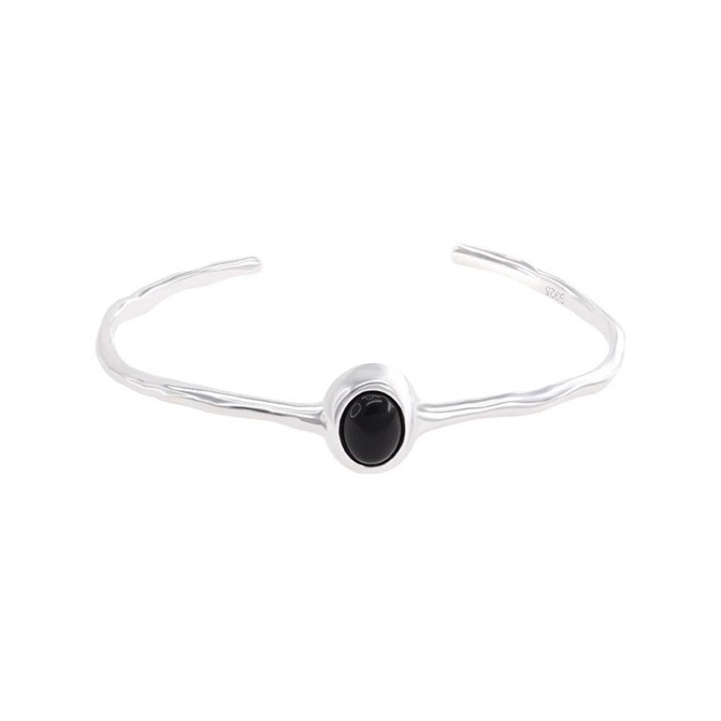 Svart Sten Silverfärgad Armband